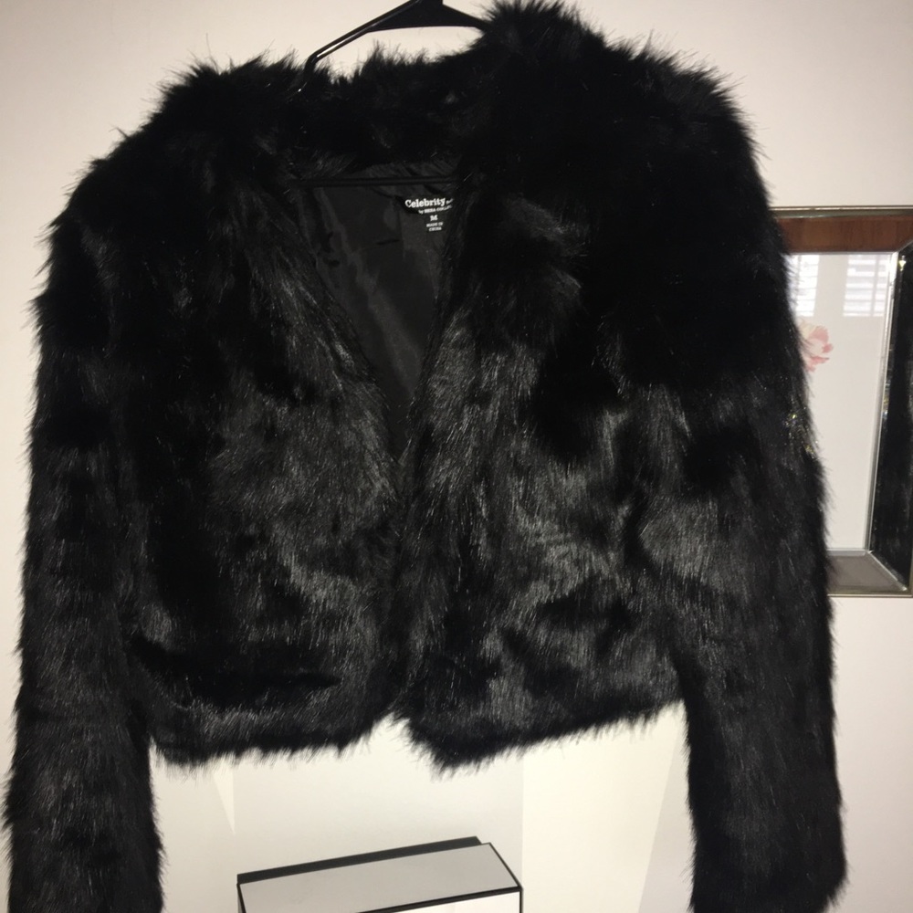 Black faux fur jacket